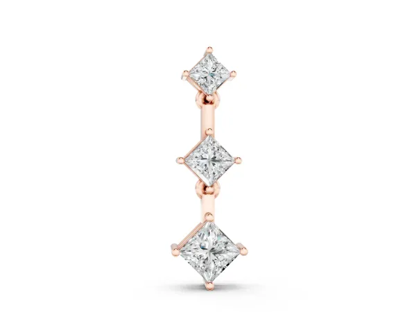 Triple Princess Cut Drop Pendant with Four-Prong Setting Rose gold
