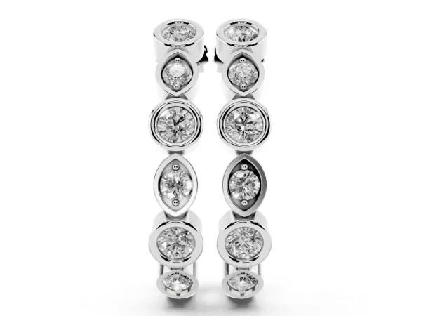 Bezel-Set Round and Marquise Diamond Hoop Earrings White gold