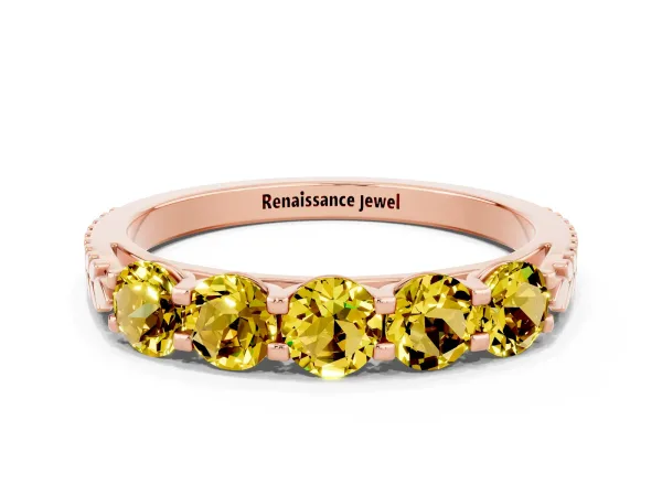 Five-Stone Round Yellow Sapphire Prong-Set Band Rose gold