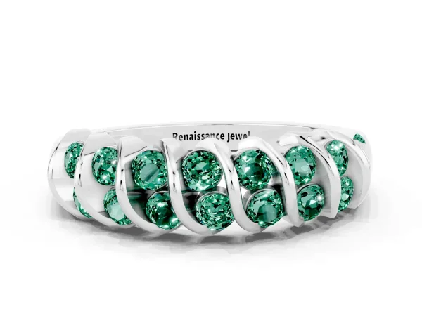 Channel Set Round Green Sapphire Multi-Row Band Platinum