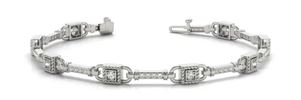 Princess Cut Diamond Channel Set Link Bracelet with Bezel Prong Setting White gold