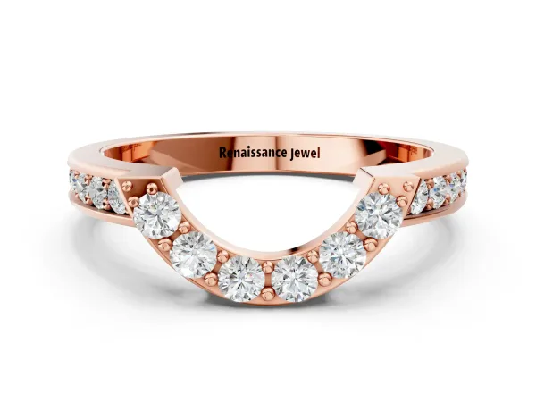 U-Shaped Pavé Round Diamond Contour Band with Shared Prong Setting Rose gold