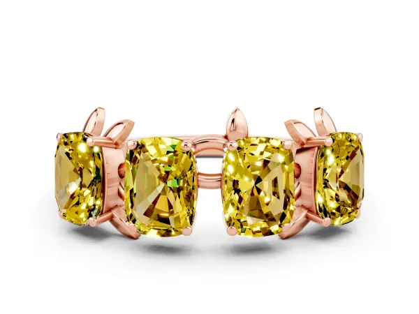 Emerald Cut Yellow Sapphire Prong-Set Half Eternity Band Rose gold