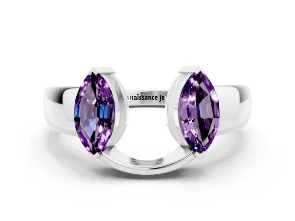 Marquise Amethyst Open Band Ring with Tension Setting Platinum