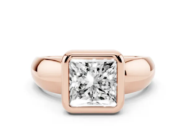 Bezel Set Princess Cut Solitaire Ring with Wide Band Rose gold