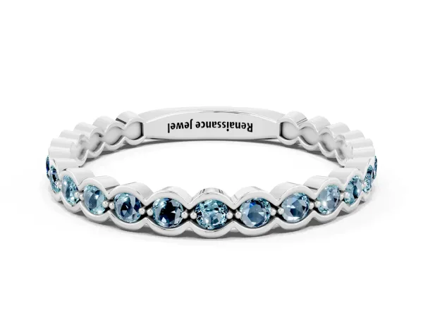 Round Aquamarine Bezel Set Eternity Band Platinum