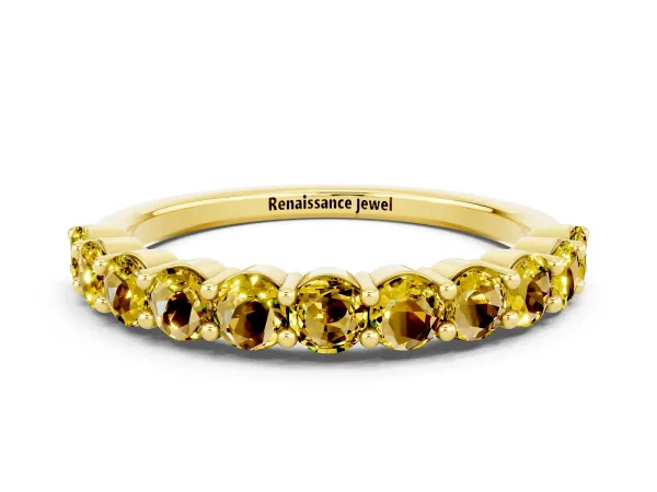 Round Yellow Sapphire Half Eternity Band with Prong Setting Yellow gold