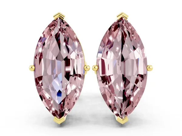 Marquise Cut Morganite Stud Earrings Yellow gold