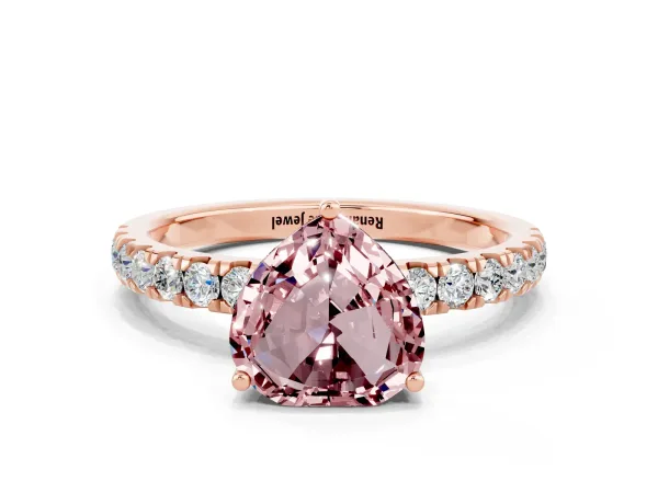 Heart Cut Morganite Pave Band Solitaire Ring with Round and Prong Setting Rose gold
