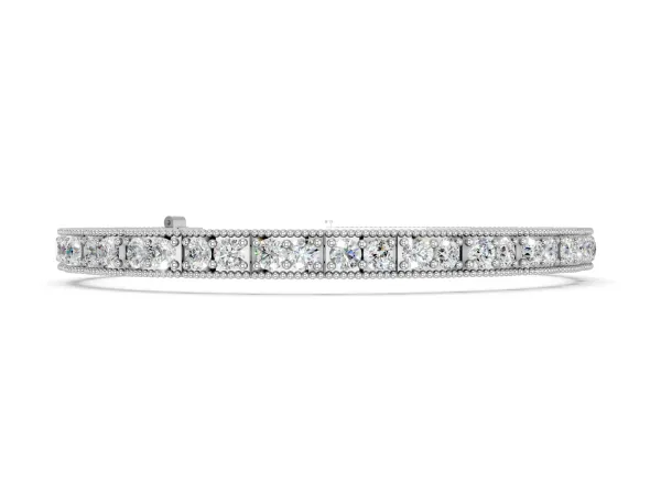 Round Cut Milgrain Tennis Bracelet with Box Setting White gold