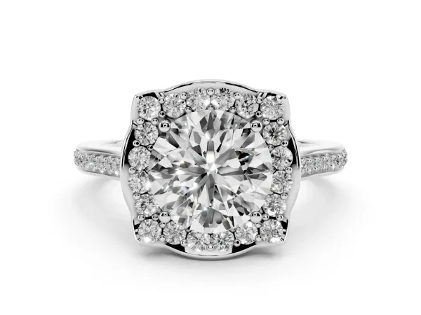Round Cut Halo Round Diamond Pave Band with Four-Prong Setting White gold