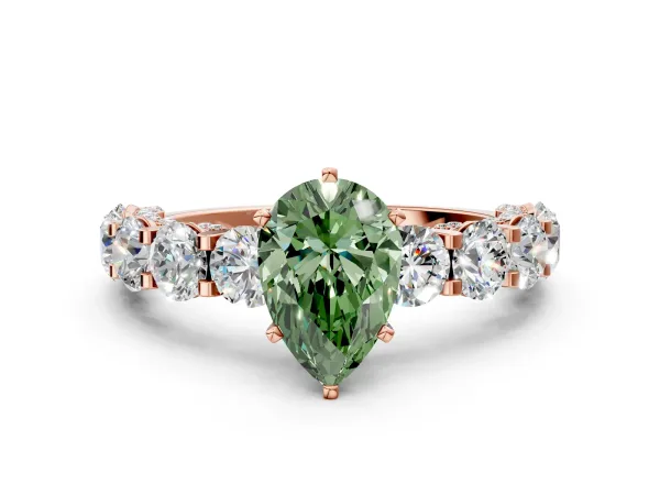 Fancy Green Pear Cut Diamond Side Stone Engagement Ring with Four-Prong Setting Rose gold