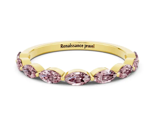 Marquise Morganite Half Eternity Band with Prong Setting Yellow gold