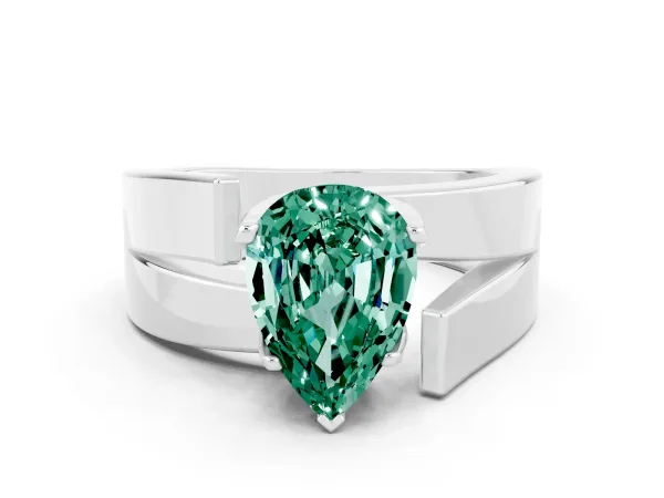 Modern Tension Set Pear Cut Green Sapphire Solitaire Wide Band Ring Platinum