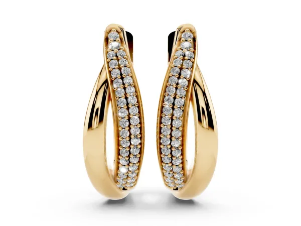 Round Diamond Double Row Huggie Hoop Earrings Yellow gold