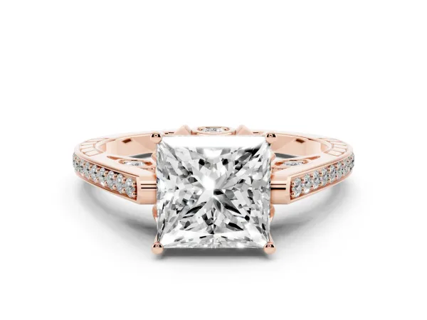 Princess Cut Cut Cathedral Pave Diamond Engagement Ring with Six-Prong Setting Rose gold