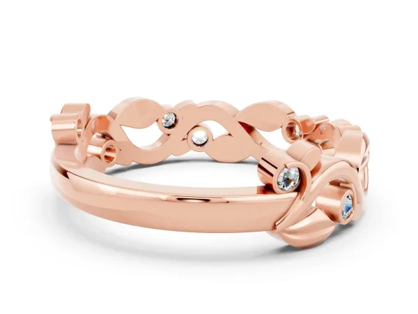Round Moissanite Leaf Eternity Band with Bezel Setting Rose gold