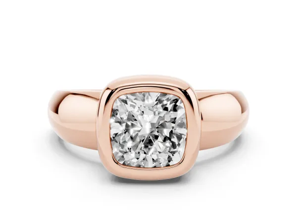 Bezel Set Cushion Cut Solitaire Ring with Wide Band Rose gold