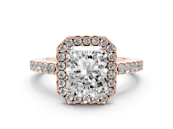 Radiant Cut Halo Diamond Pavé Solitaire Ring Rose gold