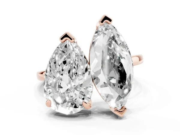 Pear and Marquise Toi Moi Ring with Prong Setting and Plain Band Rose gold