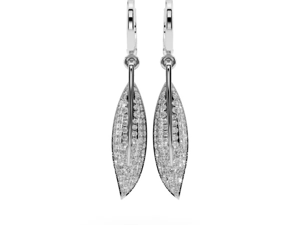 Round Diamond Pavé Leaf Huggie Drop Earrings Platinum