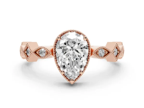 Pear Cut Milgrain Marquise Diamond Twist Band Ring Rose gold