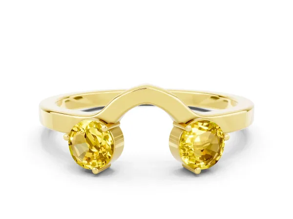 Dual Round Yellow Sapphire Open Band Ring with Prong Setting Yellow gold