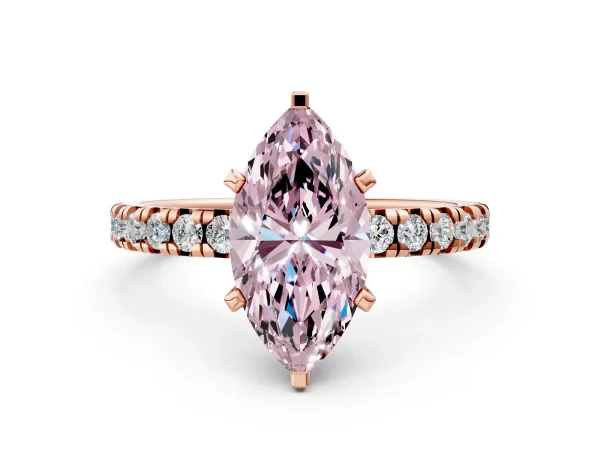 Fancy Pink Marquise Cut Diamond Solitaire Pavé Engagement Ring with Round Band and Prong Setting Rose gold