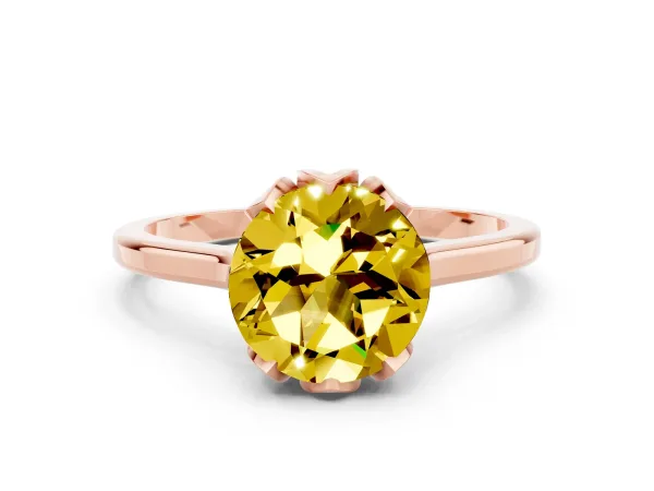 Round Cut Yellow Sapphire Solitaire Ring with Flower Prong Setting and Classic Band Rose gold