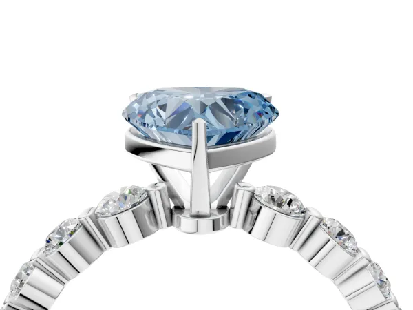 Fancy Blue Heart Cut Solitaire Diamond Ring with Pave Band and Four-Prong Setting Silver