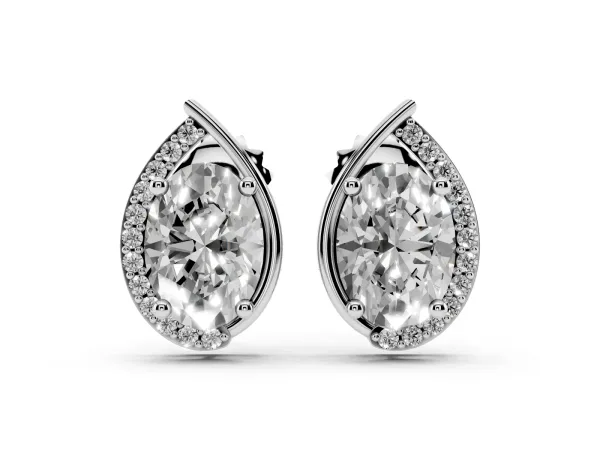 Oval Diamond Teardrop Framed Stud Earrings Platinum