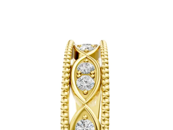 Round Diamond Marquise Milgrain Two-Tone Prong Set Band Yellow gold