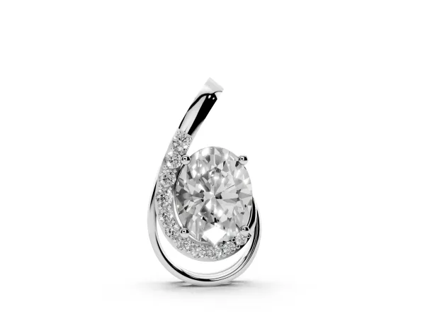 Round Diamond Prong Set Swirl Pendant Silver