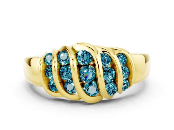 Round Blue Topaz Multi-Row Crossover Band Yellow gold