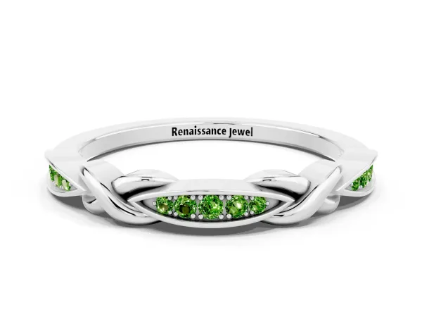 Twisted Marquise Peridot Pavé Band with Shared Prong Setting Platinum