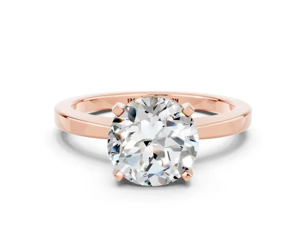 Round Cut Moissanite Solitaire Engagement Ring with Classic Band and Four-Prong Setting Rose gold