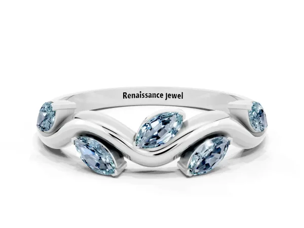 Marquise Aquamarine Twisted Band with Prong Setting Platinum