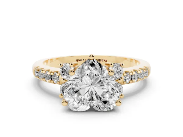 Heart Cut Diamond Three-Stone Pave Band with Four-Prong Setting Yellow gold