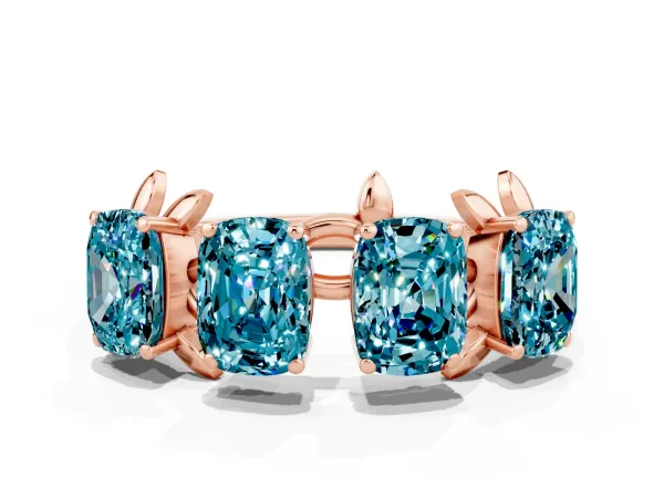 Four-Stone Elongated Cushion Blue Topaz Band with Nature-Inspired Prong Setting Rose gold