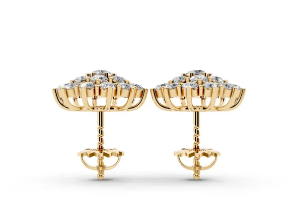Cluster Diamond Round Stud Earrings with Basket Setting Yellow gold