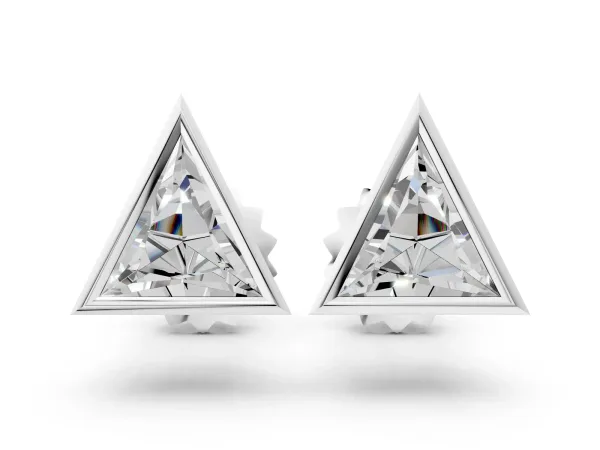 Trillion Diamond Bezel-Set Solitaire Stud Earrings Silver