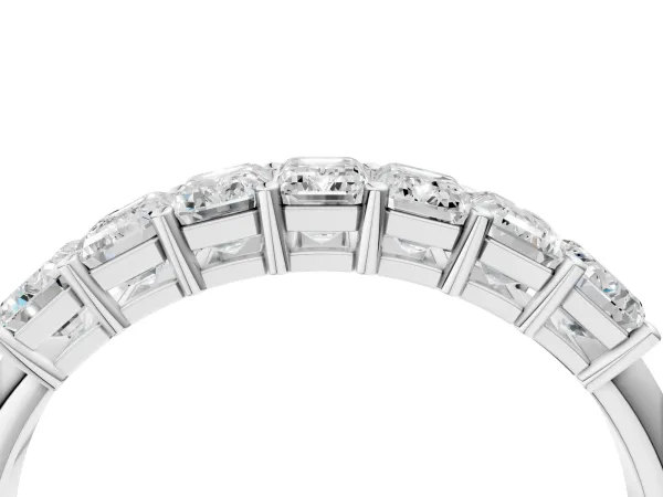Emerald Cut Diamond Prong-Set Half Eternity Band Silver