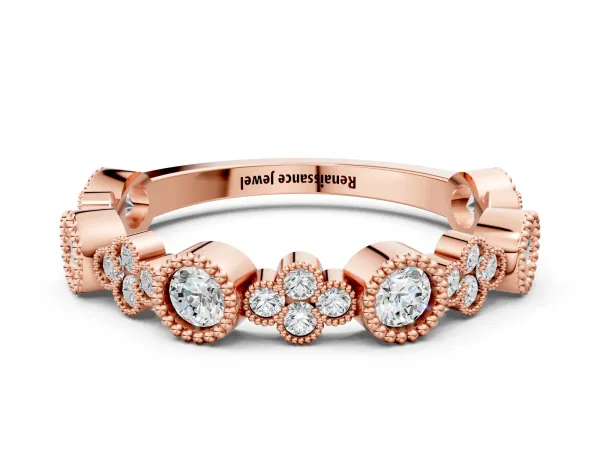 Milgrain Bezel Set Round Diamond Cluster Eternity Band Rose gold