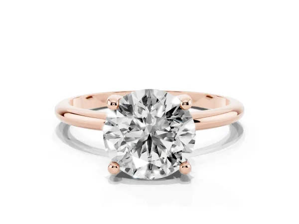 Round Cut Solitaire Diamond Ring with 4-Prong Setting on a Classic Band Rose gold