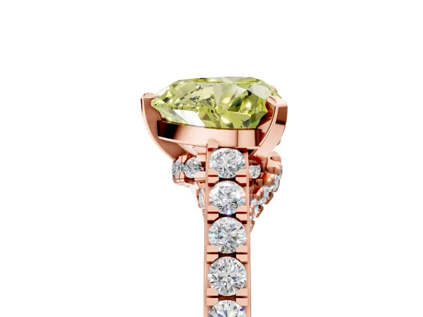 Fancy Yellow Heart Cut Diamond Solitaire Ring with Crossover Gallery and Round Pavé Band Rose gold