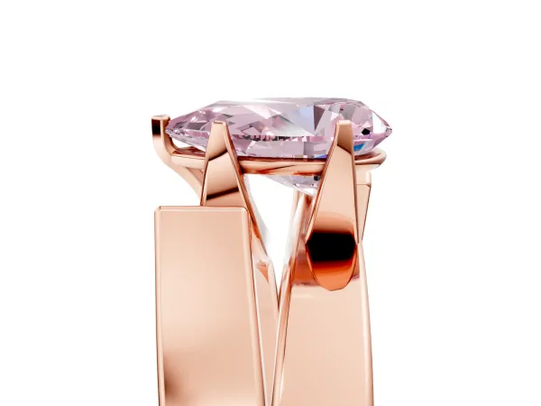 Fancy Pink Modern Tension Set Pear Cut Diamond Solitaire Wide Band Ring Rose gold