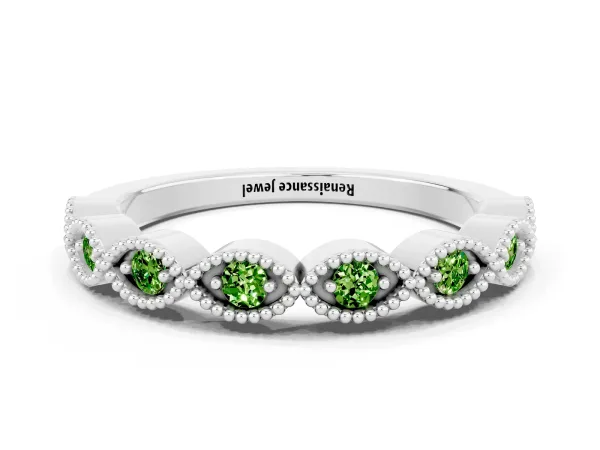 Milgrain Marquise Peridot Half Eternity Band with Bezel Setting Platinum