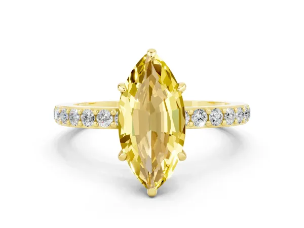 Marquise Cut Yellow Sapphire Solitaire Engagement Ring with Pavé Band and Four-Prong Setting Yellow gold
