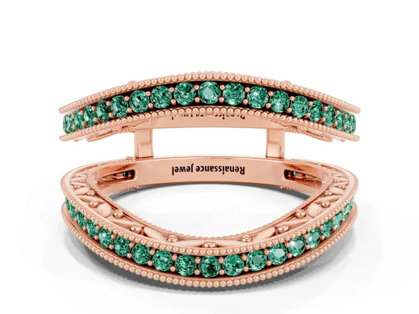 Round Green Sapphire Milgrain Eternity Band with Channel Setting Rose gold