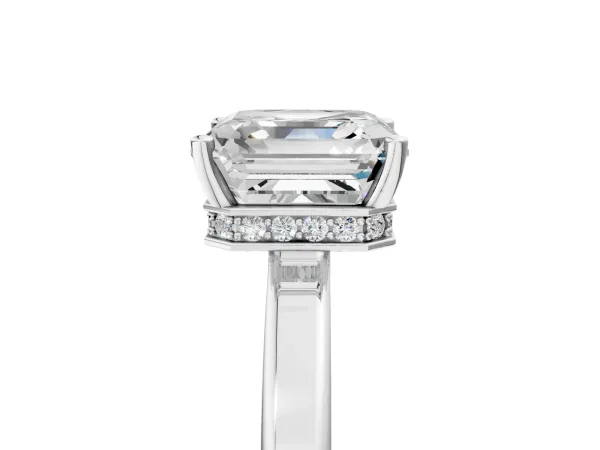 Asscher Cut Cut Solitaire Engagement Ring with Four-Prong Setting on a Classic Band Platinum